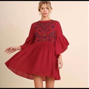 Umgee Red Embroidered Mini Dress